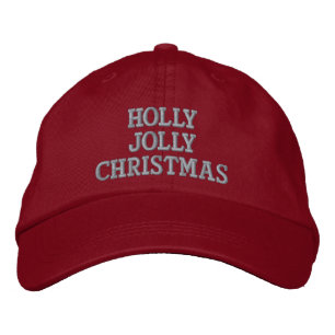 Holly Jolly Christmas Quote Typography Fun Festive Embroidered Hat