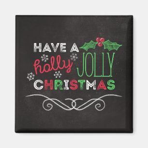 Holly Jolly Christmas Rustic Chalkboard Magnet