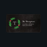 Holly Jolly Christmas Rustic Chalkboard Monogram Label<br><div class="desc">Charming,  rustic Christmas address label with your initial inside a holly wreath on a chalkboard background.</div>