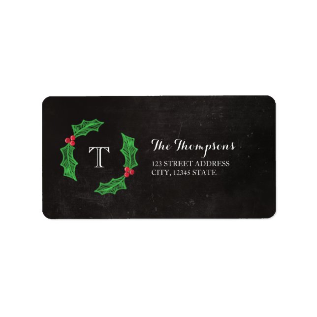 Holly Jolly Christmas Rustic Chalkboard Monogram Label (Front)