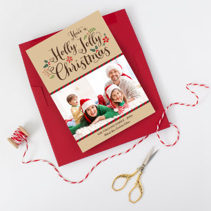 Holly Jolly Christmas Rustic Tan Photo Holiday Card