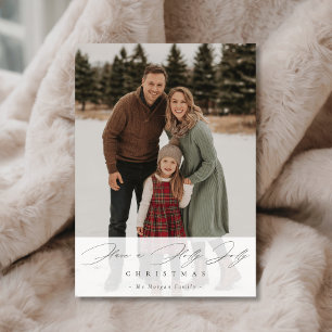 Holly Jolly Christmas Script Snowy Family Photo Holiday Card