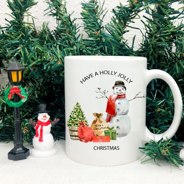 Holly Jolly Christmas Snowman, Tree, Packages Coffee Mug (Creator Uploaded)