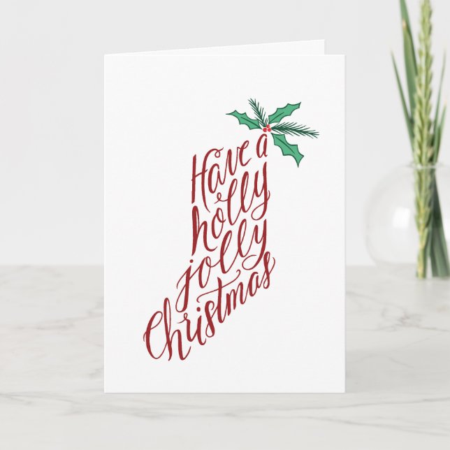 Holly Jolly Christmas stocking hand-lettered  Holiday Card (Front)