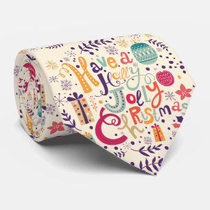 Holly Jolly Christmas Text Design Tie