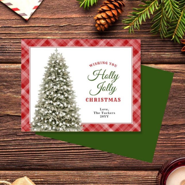 Holly Jolly Christmas Tree Plaid Christmas Holiday Card (Creator Uploaded)