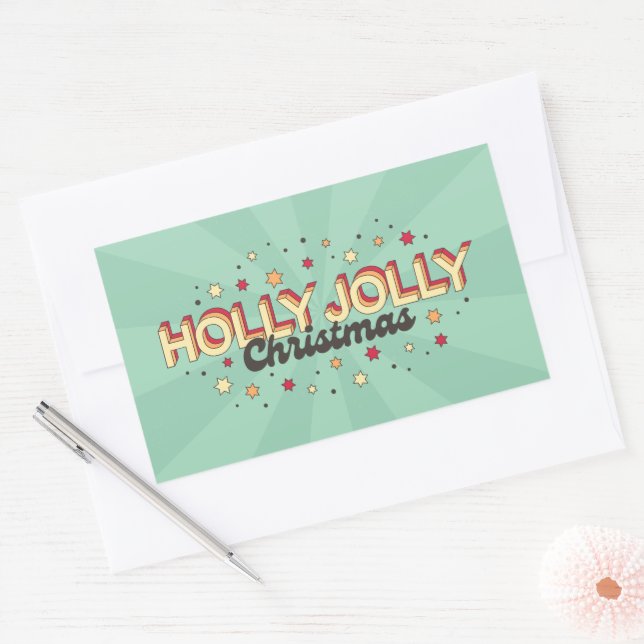 Holly Jolly Christmas vintage 3d text Rectangular Sticker (Envelope)