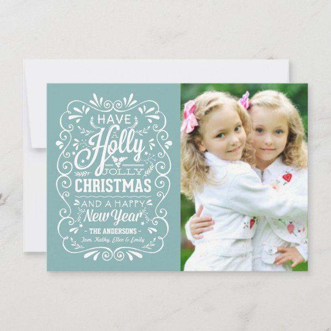 Holly Jolly Christmas Winter Blue Photo Card (Front)