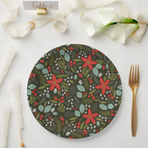 Holly Jolly Christmas Winter Pattern Paper Plate