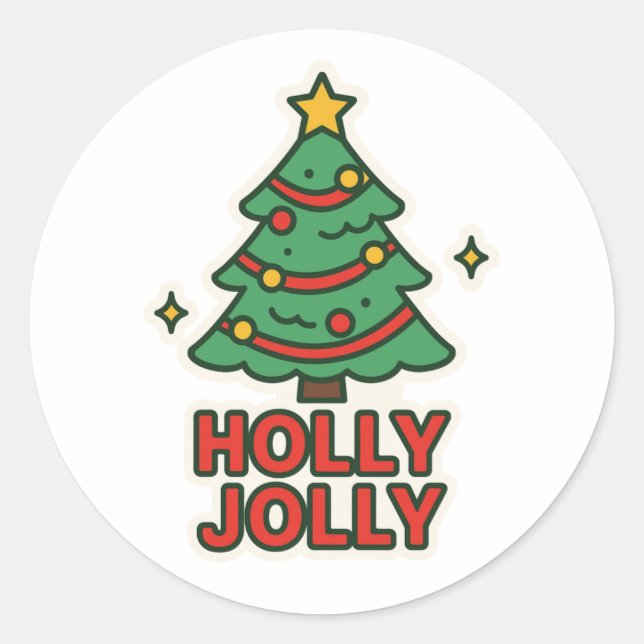 Holly Jolly Classic Round Sticker (Front)