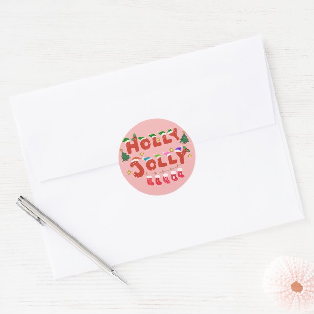 Holly Jolly Classic Round Sticker (Envelope)