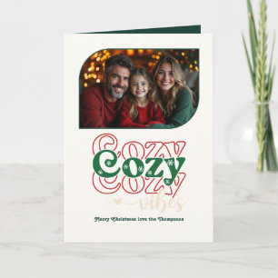Holly Jolly Cozy Vibes Retro Christmas Photo Holiday Card