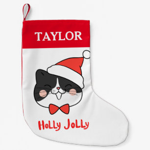 Holly Jolly Cute Christmas Santa Cat Small Christmas Stocking