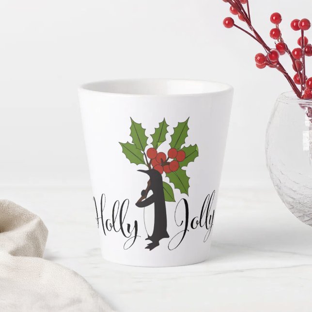 Holly Jolly Cute Funny Christmas Penguin Latte Mug (Creator Uploaded)