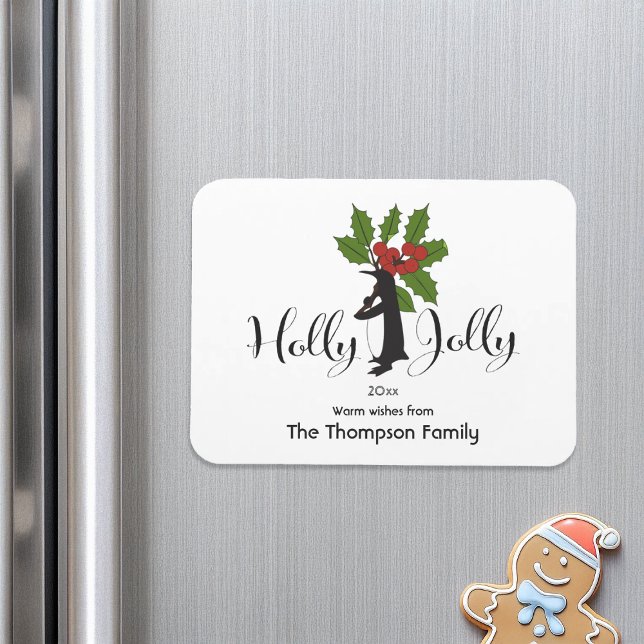 Holly Jolly Cute Funny Penguin Christmas Greeting Magnet (Creator Uploaded)
