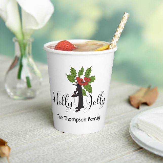 Holly Jolly Cute Funny Penguin Christmas Paper Cups (Insitu)