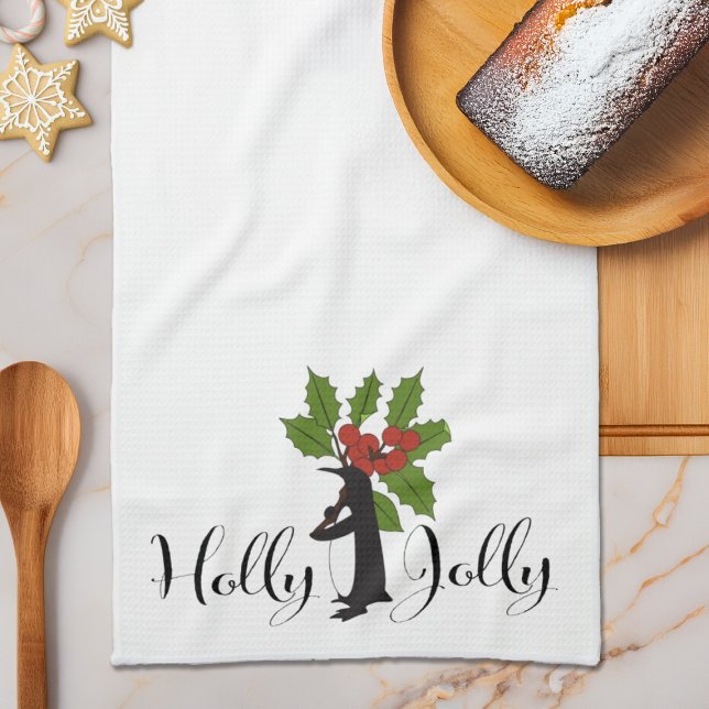 Holly Jolly Cute Funny Penguin Christmas Tea Towel (Creator Uploaded)