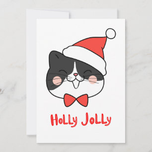 Holly Jolly Cute Kawaii Cat Holiday Card