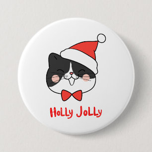 Holly Jolly Cute Kawaii Santa Cat 7.5 Cm Round Badge