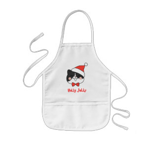 Holly Jolly Cute Kawaii Santa Cat Kids Apron