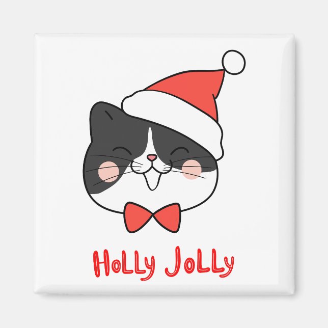 Holly Jolly Cute Kawaii Santa Cat Magnet (Front)