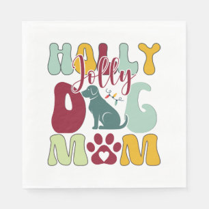 Holly Jolly Dog Mum Christmas Retro Napkin