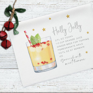 Holly Jolly Drink Holiday Christmas Recipe Tea Towel