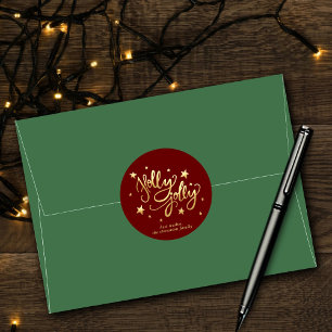 Holly Jolly   Elegant Gold Faux Foil Script Classic Round Sticker