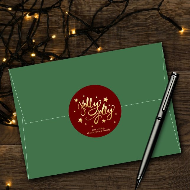 Holly Jolly | Elegant Gold Faux Foil Script Classic Round Sticker (Creator Uploaded)