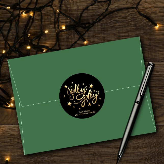 Holly Jolly | Elegant Gold Faux Foil Script Classic Round Sticker (Creator Uploaded)
