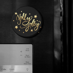 Holly Jolly Elegant Gold Faux Foil Script Magnet