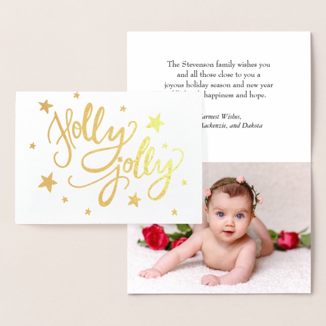 Holly Jolly | Elegant Gold Faux Foil Script Photo Foil Card (Display)