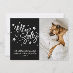 Holly Jolly Elegant Silver Faux Foil Photo Holiday Card