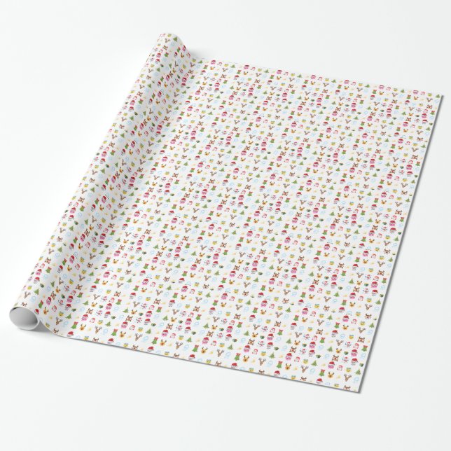 Holly Jolly Emojis - white Wrapping Paper (Unrolled)
