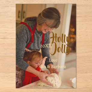 Holly Jolly family holiday photo beige year naboho Acrylic Invitations