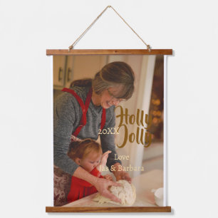 Holly Jolly family holiday photo beige year naboho Hanging Tapestry