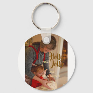 Holly Jolly family holiday photo beige year naboho Key Ring