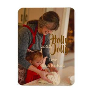 Holly Jolly family holiday photo beige year naboho Magnet