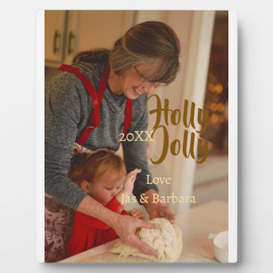 Holly Jolly family holiday photo beige year naboho Plaque