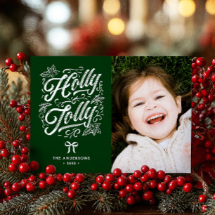 Holly Jolly Family Name & Photo Christmas Holiday Card