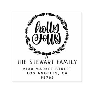 Holly Jolly Family Name Return Address Self-inking Stamp