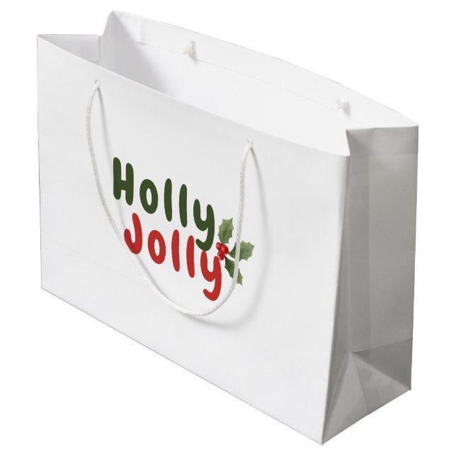 Holly Jolly – Festive Holiday Font with Holly Icon Large Gift Bag (Back Angled)