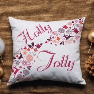 Holly Jolly Fun Red Snow Add Name Christmas Cushion
