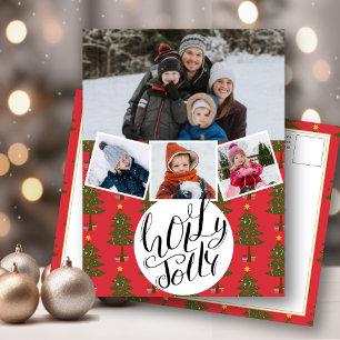 Holly Jolly Fun Script Christmas Pine Tree Festive Holiday Card