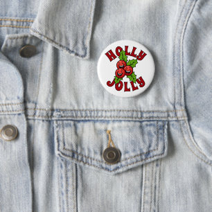 Holly Jolly Funny Laughing Holly Christmas 6 Cm Round Badge
