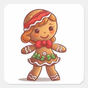 Holly Jolly Gingerbread Girl Square Sticker