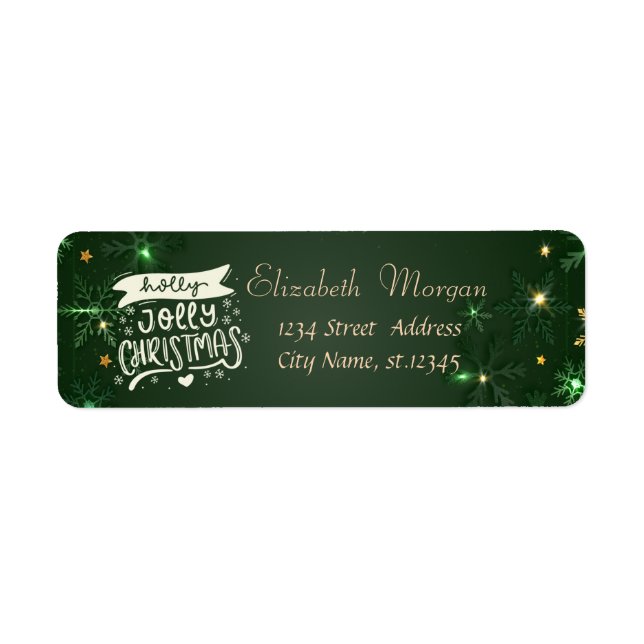 Holly Jolly,Green Snowflakes Holiday,Christmas Return Address Label (Front)