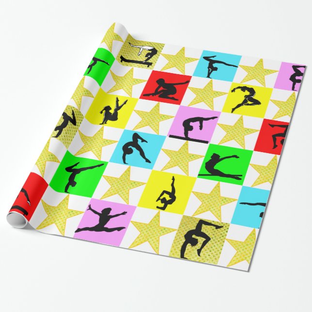 HOLLY JOLLY GYMNASTICS CHRISTMAS WRAPPING PAPER (Unrolled)
