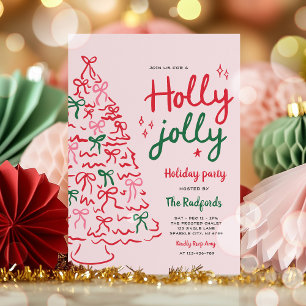 Holly Jolly Hand Drawn Christmas Holiday Party Invitation
