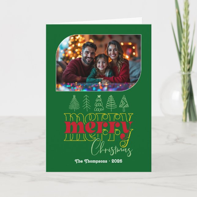 Holly Jolly Hand Drawn Merry Christmas Photo Holiday Card (Front)